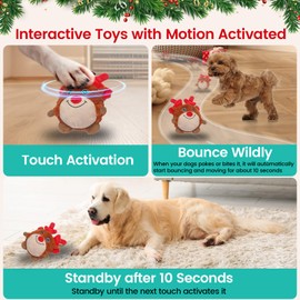 Senneny Interactive Dog Christmas Toys Motion Activated, Rolling Dog Ball with Plush Cover USB Rechargeable, 360° Smart Automatic Moving Pet Toy for Large Medium Small Dogs (Reindeer)
