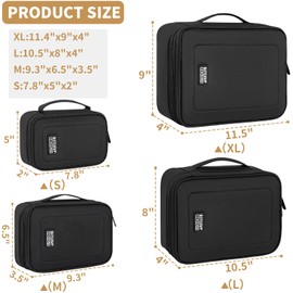 AKOZLIN Padded 4pcs/set Double Layer Travel Organizer Office Cord Cable Electronics Accessories Bag Electrical Cord Management Case Black