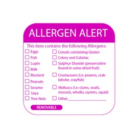 Small Food Allergen Date Info Labels - Food Allergy Labels for Commercial Kitchens and Catering Outlets - 500 Labels Per Roll