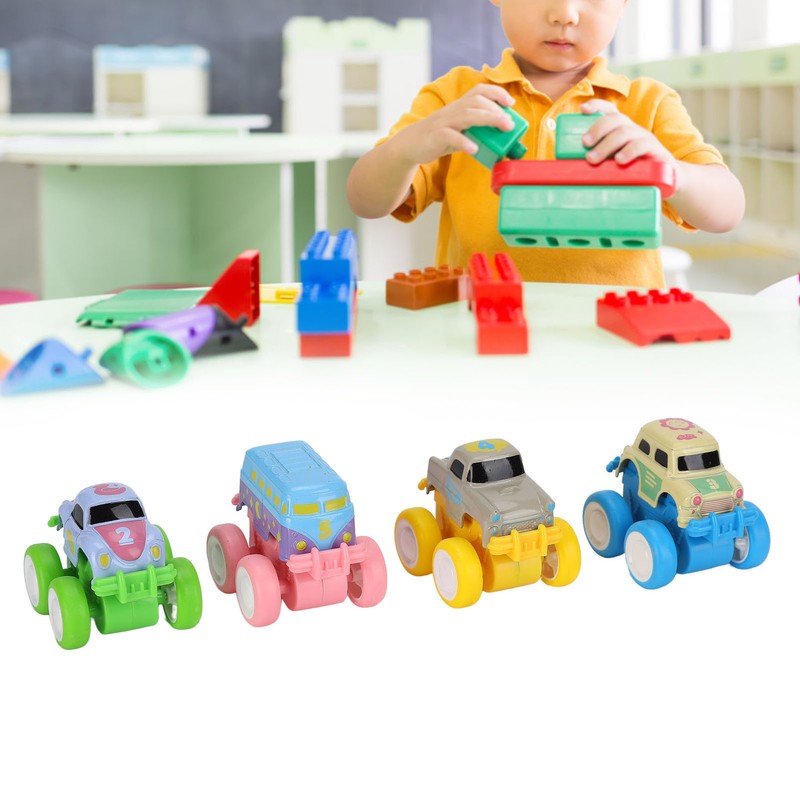 4pcs Pull Back Car Toys Cartoon Q Version Alloy Vehicle