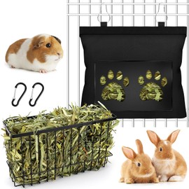 KEXWEN Heavy Metal Hay Rack for Chickens, Duck, Geese, Poultry, Rabbits, Guinea Pigs, Ferrets, Chinchillas - Foldable, Cute Little Footprints Feeding Bag