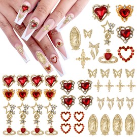 MOTIBACK 3D Nagelcharms Set, Metalllegiertes Design mit Herz, Schmetterling, Kreuz, Einfache DIY Maniküre Applikation, Für Nagelfreunde & Kosmetik Fans als Geschenk