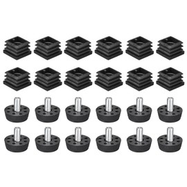 uxcell 12Pcs Inserts for Square Tubes with Leveling Feet, for 0.98"x0.98" OD Square Tube, Adjustable 10-14mm M8-1.25mm Thread Black Plastic Furniture Chair Blanking End Caps Insert