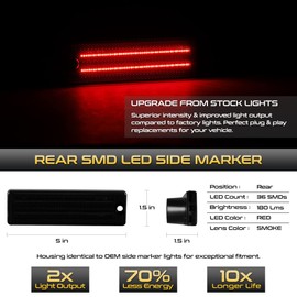 VIPMOTOZ Full LED Rear Red Smoked Side Marker Lights Compatible With 1993-2002 Chevy Camaro Chrome Housing Smoked Tinted Lens Pair Set