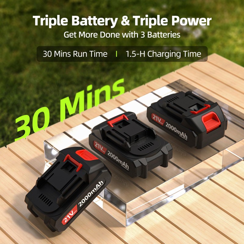 VASG Leaf Blower Cordless, 3 x 21V Batteries & Fast