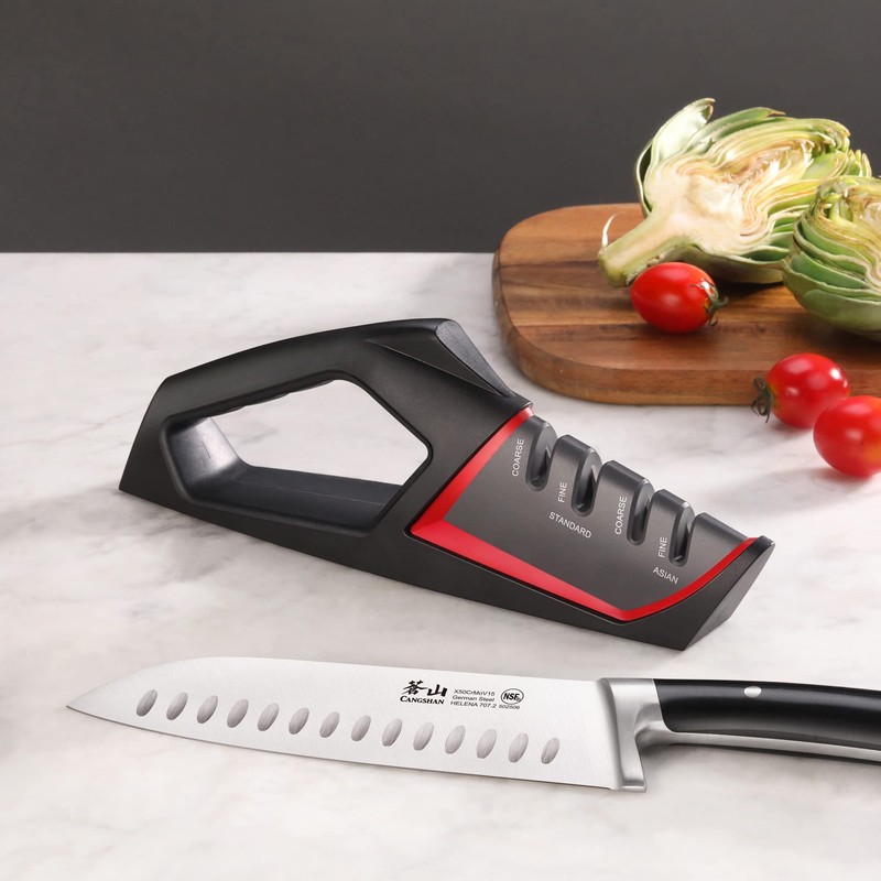 Cangshan SHARK Series 1026818 4-Stage Knife Sharpener, Red