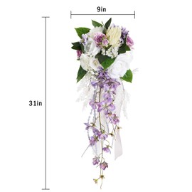 INSUNSIX Wedding Bouquet,9 Inch Purple Bouquet for Bride Wedding Silk Flowers for Ceremony Anniversary Wedding Bridal Shower(Purple)
