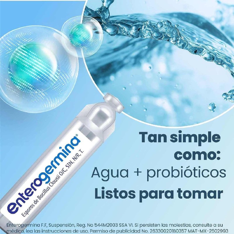 Enterogermina probióticos 2 billones, vial sin refrigeración, 20 amps.