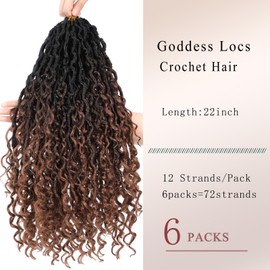BLUONASI Goddess Locs Hair Hooks 18 Inch for Black Women River Locs with Curly Ends (1B/4/30#, 22 Inch, 6 Pack)