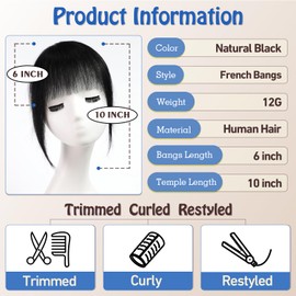 Starluck Bangs Clip in 12g Natural Black Bangs with Temples Hairpieces, 100% Real Human Hair Extensions, Easy Hair Extensions for Women, Clip in Hair Extensions for Women Daily Wear