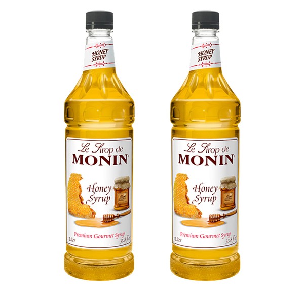 Monin - Honey Syrup, Smooth Sweet Honey Flavor, Great for Teas, Lemonades, Cocktails, & Coffee, Gluten-Free, Non-GMO (1 Liter, 2-Pack)