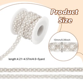 BENECREAT 4.2m White Pearl Beaded Trim, 10mm Wide Bridal Lace Trim Fabric for DIY Dress, Wedding Decoration, Sewing Crafts