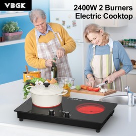 VBGK Electric Cooktop,2400W Electric Stove Top,Countertop and Built-in Hot Plate with Child Safety Lock, Timer, LED touch Knob Control,Overheat Protection,110V 2 Burner Induction Cooktop
