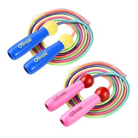 OTraki 2 Pack Rainbow Jump Rope 8.2ft | Nylon Braided Adjustable Skipping Rope with Wooden Handle for Fitness Workout Exercise Outdoor Fun Activity