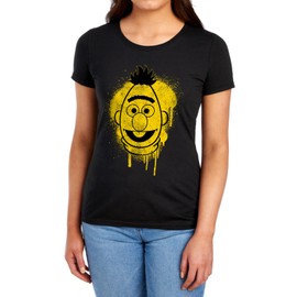 Sesame Street Bert Graffiti Spray Face Women's T Shirt, Black, Medium