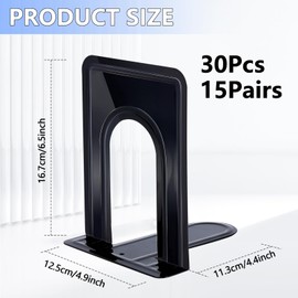 Gdotmely 30 PCS/15 Pair Bookends,Black Metal Bookends,Metal Book Ends for Shelves,Non-Skid Bookend,Heavy Duty Bookend for Office Home Kitchen Decorative,6.5 x 4.9 x 5.7in