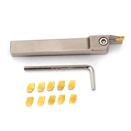 OSCARBIDE 1/2" Shank Nickel Plated Indexable Lathe Grooving Parting Holder Heavy Duty with 10 Pieces GTN-2(QC1402) Carbide Inserts QA08R-20 Right -Hand Cut Off Tool