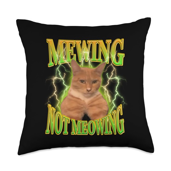 Funny Cat Meme Mewing LooksMax Meowing cat Trend Throw Pillow