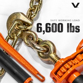 VULCAN Chain and Load Binder Kit - (2) Grade 70 3/8 Inch x 10 Foot Chains and (2) Folding Handle Load Binders - 4,700 Pound Safe Working Load