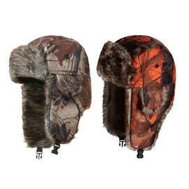 Unisex Winter Warm Hat with Ear Flaps, Pack of 2, Unisex Winter Warm Aviator Hat with Faux Fur Ear Flaps, Waterproof Trapper Hat, Bomber Hat, Unisex Aviator Hat for Snowboarding, Skating, Cycling,