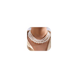 Pearl Necklace for Women 1920s Layered Pearl Choker Necklace Multilayer Faux Pearl Necklace for Prom Party Jewelry Gifts