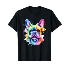 Colorful French Bulldog Portrait Splash Art Men Women Girls Kids T-Shirt