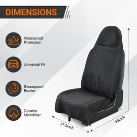 Fizentia Car Seat Towel,2-Pack Sweat Car Seat Cover Towel,Waterproof Towel Seat Covers for Cars(Black,2-Pcs)