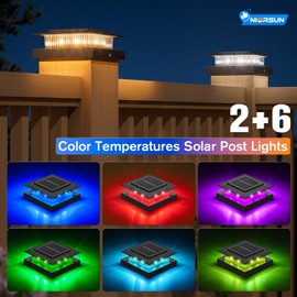 NIORSUN Solar Post Cap Lights Outdoor Waterproof, 4x4 Post Solar Lights RGB Color Changing, Fence Posts Solars Light for Deck Patio Garden Decoration, 4x4 Posts Caps Wood Vinyl, 12 Pack (Black)