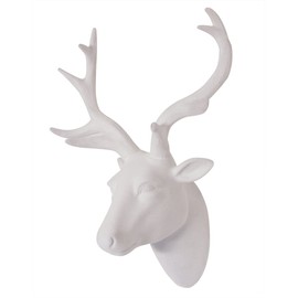 Animal Head Wall Art, Deer head Wall Decor, White Fake Furry/Felt/Velvety Resin Deer Head With White Antlers For Wall Mount Decoration, Size 10" x 12" x 5.5" by Smarten Arts