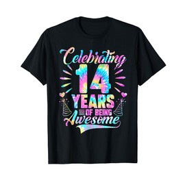 Celebrating 14 Year Of Being Awesome With Tie-dye Graphic T-Shirt