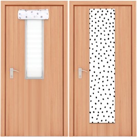 2 PCS Black and White Classroom Door Window Cover Black Polka Dot Door Curtain Classroom Decor Blackout Lockdown Shades Glass Window Covering Darkening Blackout Roller Shades Back to School Supply