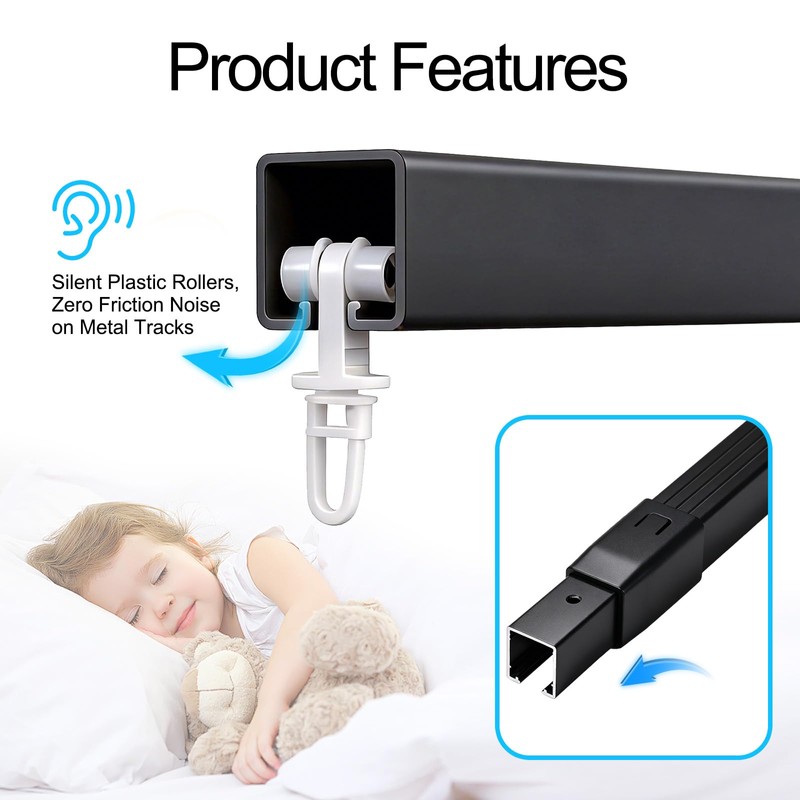 AuraCyzirine Black Adjustable Shower Curtain Rod 35-62 Inch,180° Rotatable Ends,