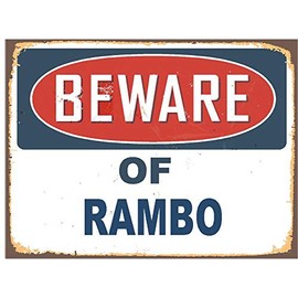 Rambo Beware of Blue Rustic Vintage Look 6" Wide Decal Bumper Sticker for use on Any Smooth Surface