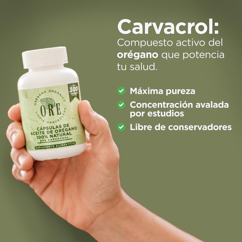 ORE Cápsulas de Orégano Silvestre 300 piezas 80% Carvacrol |