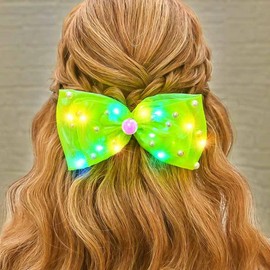 HEREAD Pearl Hair Bow Light Up Bow Knot Hair Clip Barrette Wedding Party LED Hair Accessories for Women (Fluorescent Green)