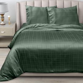 LINENWALAS Super King Fitted Sheet Only, 100% Organic Bamboo Fitted Sheet, Deep Pocket 16 Inch Soft, Silk, Cooling Designer Checks Bamboo Bedding Fitted Sheet (Avocado Green, Super King)