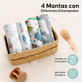 Muselinas para Bebé Niño Y Niña, 4 Pcs Mantas de Muselina para Bebés de 100% Algodón, Suave Y Absorbente Y Transpirable, para Envolver al Bebé, Toallas de Baño, Mantas de Lactancia (120*100CM).