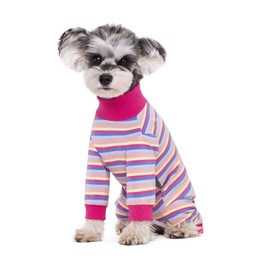 Dog Striped Recovery Suit, Puppy After Surgery Onesie for Female Male Dogs, Dogs Cats Long Sleeve Pajamas Bodysuit, Surgery Abdominal Wound Bandages Clothes, Dog Pant for Shedding Skin Disease