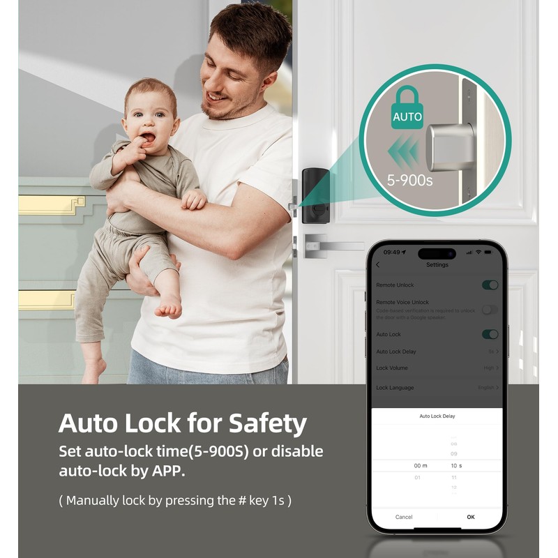 Keyless Fingerprint Door Lock Set: HEANTLE WiFi Front Door Lock