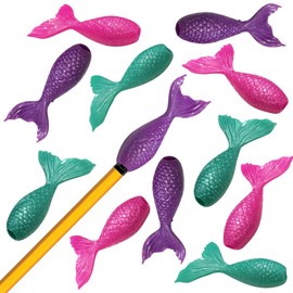 ArtCreativity Mermaid Tail Pencil Toppers, Set of 12, Mermaid Party Favors and Classroom Prizes for Kids, Great Back to School Gifts for Boys and Girls, Durable Mermaid Pencil Tops