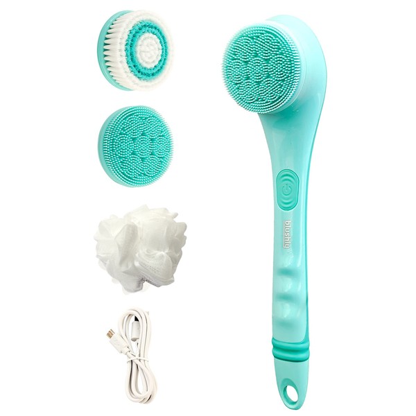Blushly Rechargeable Exfoliating Body Brush, with 3 Cleansing Brush Heads, Body Brush for Showering, 14 inches