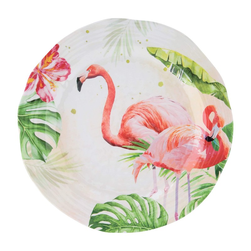 UPware 12 Piece Flamingo Melamine Dinnerware Sets, Outdoor Dishes Set,