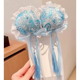 Pyu Alibon Chinese Style Hair Bun Hair Accessory Set with Lace Hair Clip Barrette (Blue/White)