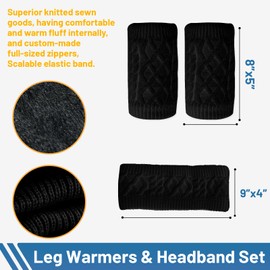 CFHOOAY Leg Warmers and Headband Set for Figure Skating, Hockey, Ice Skating, Warm Knitted Winter Fleece Lined Leg Warmers and Headband for Ballet Dance, Ice Skating Accessories, Black (black short)
