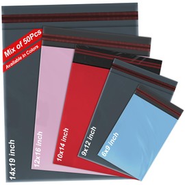 iSOUL 50 Mixed Mailing Poly Postal Self Seal Bags 5 Sizes 10 from Each Postage Packaging Assorted Mailers