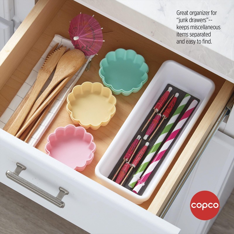 Copco Basics Drawer Organizer, 9.81 x 3.81 x 2.1-Inches, White/Charcoal