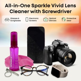 Sparkle Vivid Anti-Reflective Safe Lens Cleaner & Repair Kit – (2) 2oz Glasses Cleaner Spray, (2) Microfiber Cloth & Keychain Screwdriver for Eyeglasses, Sunglasses, Lenses & Screens (5 Piece Set)