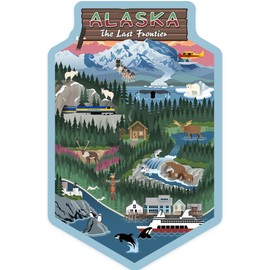 Die Cut Sticker Alaska, Retro Scenes, Vinyl Sticker 1 to 3 inches (Waterproof Decal for Cars, Water Bottles, Laptops, Coolers), Small