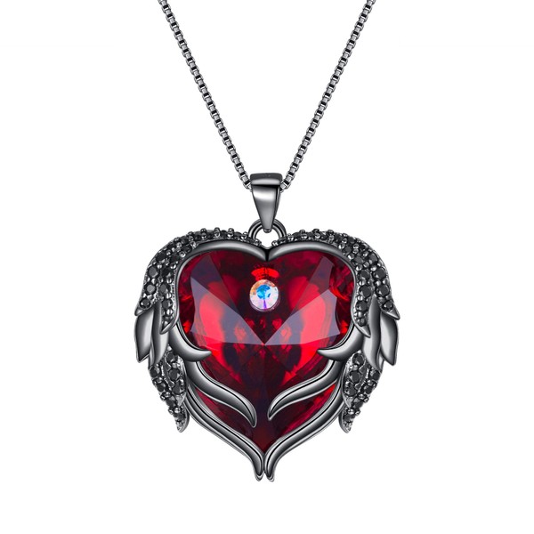 Ever Faith Angel Wings Heart Necklace for Women, Red Crystal