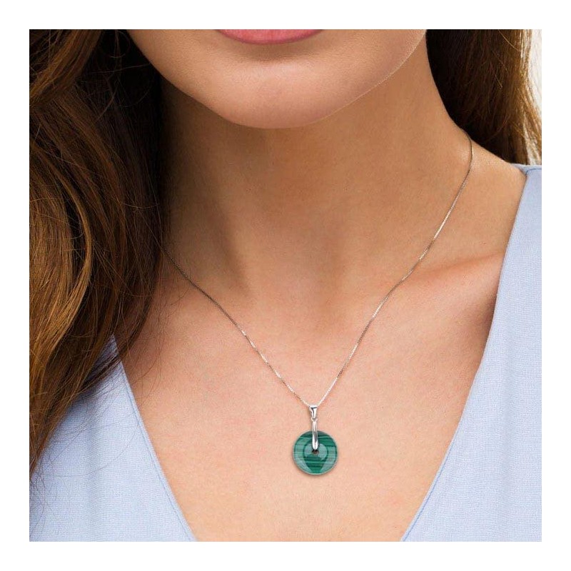 COAI Silver Necklace with Donut Pendant, Malachite, Malachite